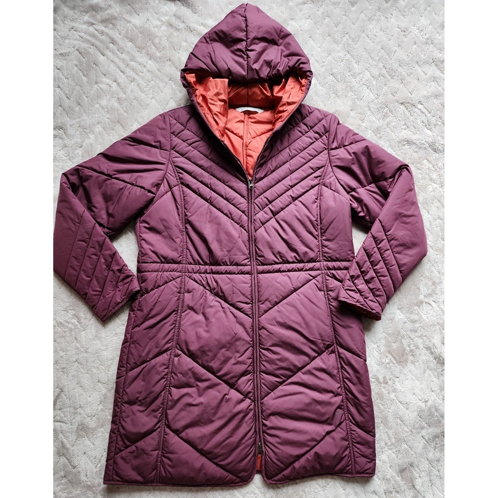 Woolrich Womens Long Puffer Coat Lightweight Hooded Jacket Burgundy XL 15172